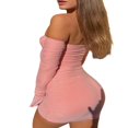 thumbnail image 2 of Women‘s Bodycon Dress  Off Shoulder Flare Long Sleeve Solid Color Ruched Autumn Dresses  XS/S/M/L, 2 of 7