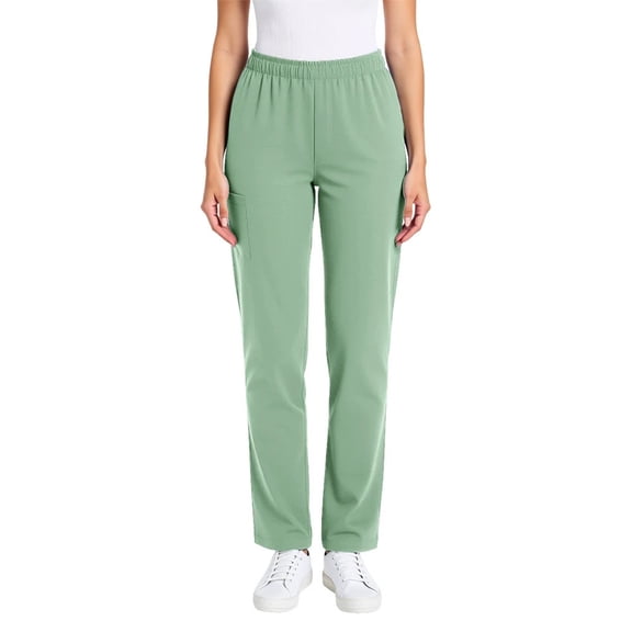 Zpanxa Womens Work Pants Elastic Waist with Pockets Relaxed Solid Uniform Pants Green M