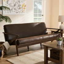 Mid-Century Modern Sofa, 3-Seater Living Room Couch, Solid Wood Frame, Faux Leather Upholstery