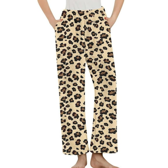 Nfurl Womens Flannel Pajama Pants with Pockets Warm Fleece Print Elastic Waist Pj Bottoms Winter Ladies Lounge Sleep Long Boxer Pant Brown XXXL