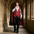 thumbnail image 4 of JOANKDMI Mens Gothic Vampire Costume Set with Stand Collar Cape Vest and Ruffle Shirt Classic Aristocrat Dracula Outfit for Halloween Role Play Role Play Theme Party, 4 of 6
