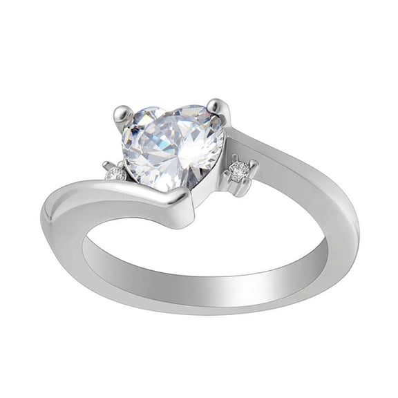 Kale Heart Engagement Ring Sterling Silver Clear Cz Womens Ginger Lyne Collection