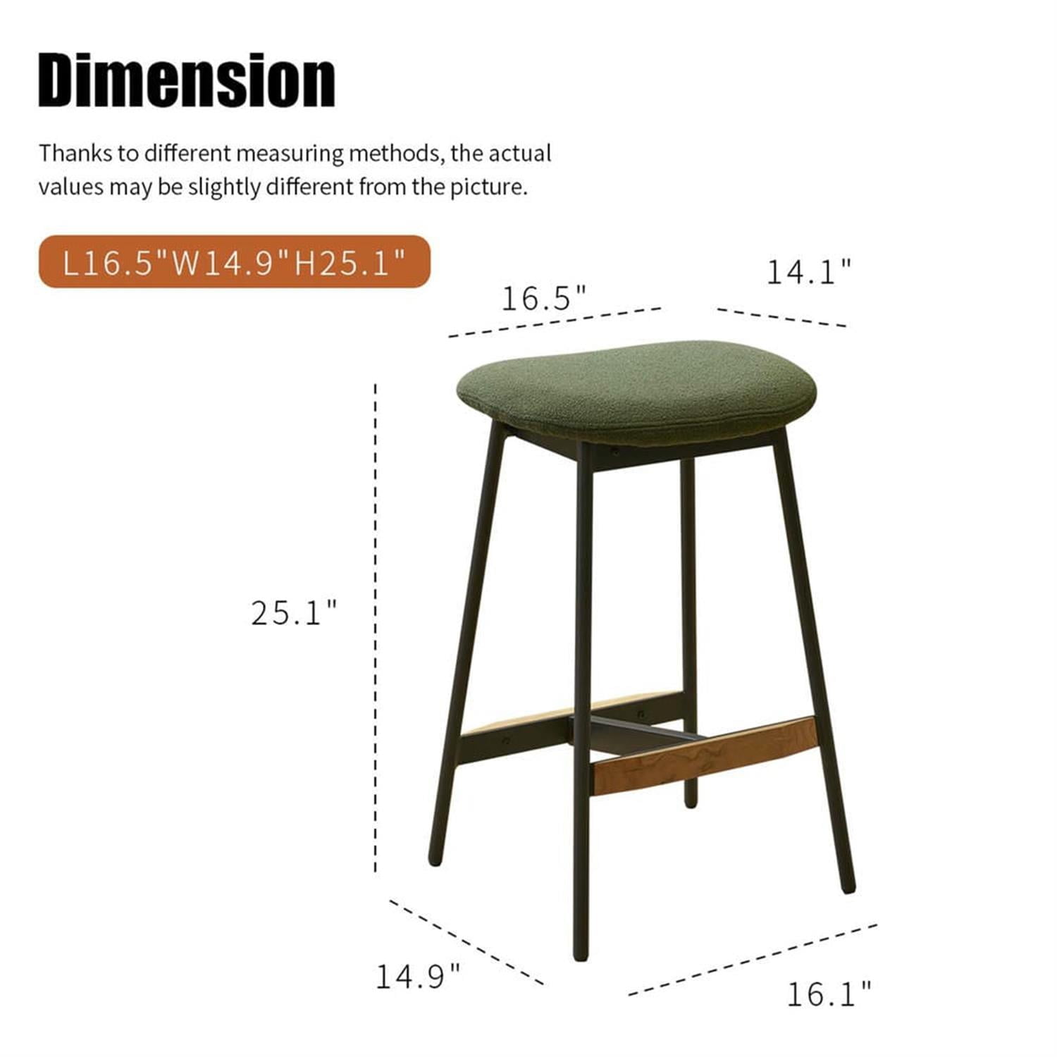 Demi Bonn 25" Counter Height Bar Stools Set of 2, Soft Fabric Upholstered Barstools, Kitchen Island Countertop Chairs for Dining Room, Green