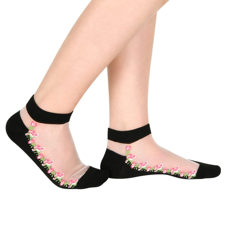 Womens Girls Black Sheer Socks Lace Ankle Mesh Socks Novelty