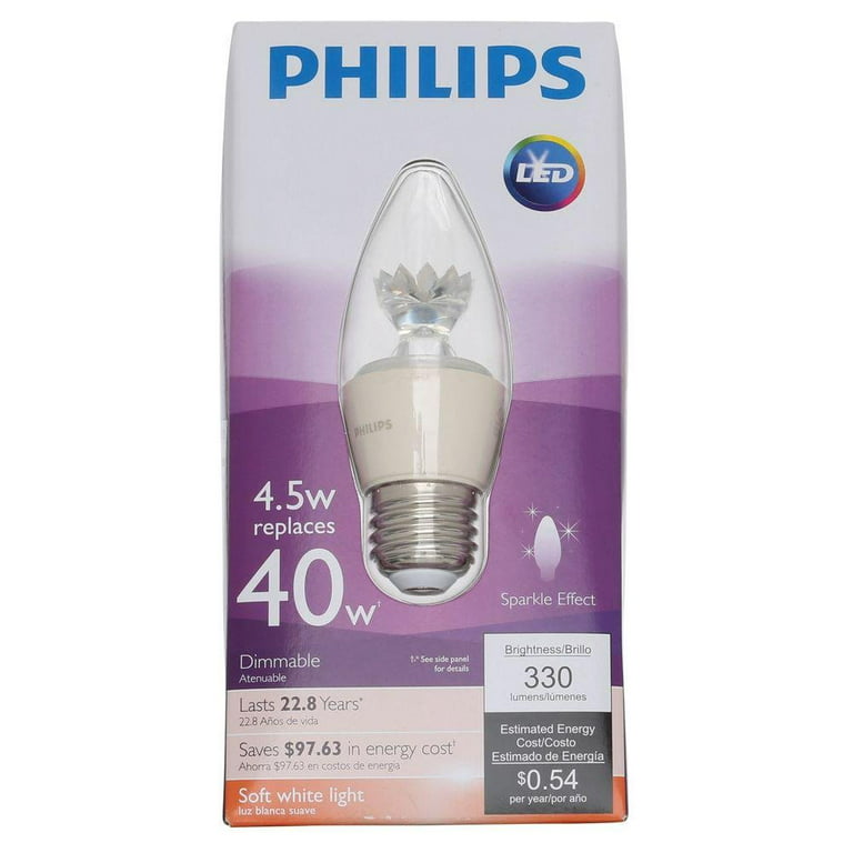 Philips LED Dimmable B13 Candle Light 4.5-Watt (40-Watt Equivalent), E26 Base, White, 1-Pack - Walmart.com