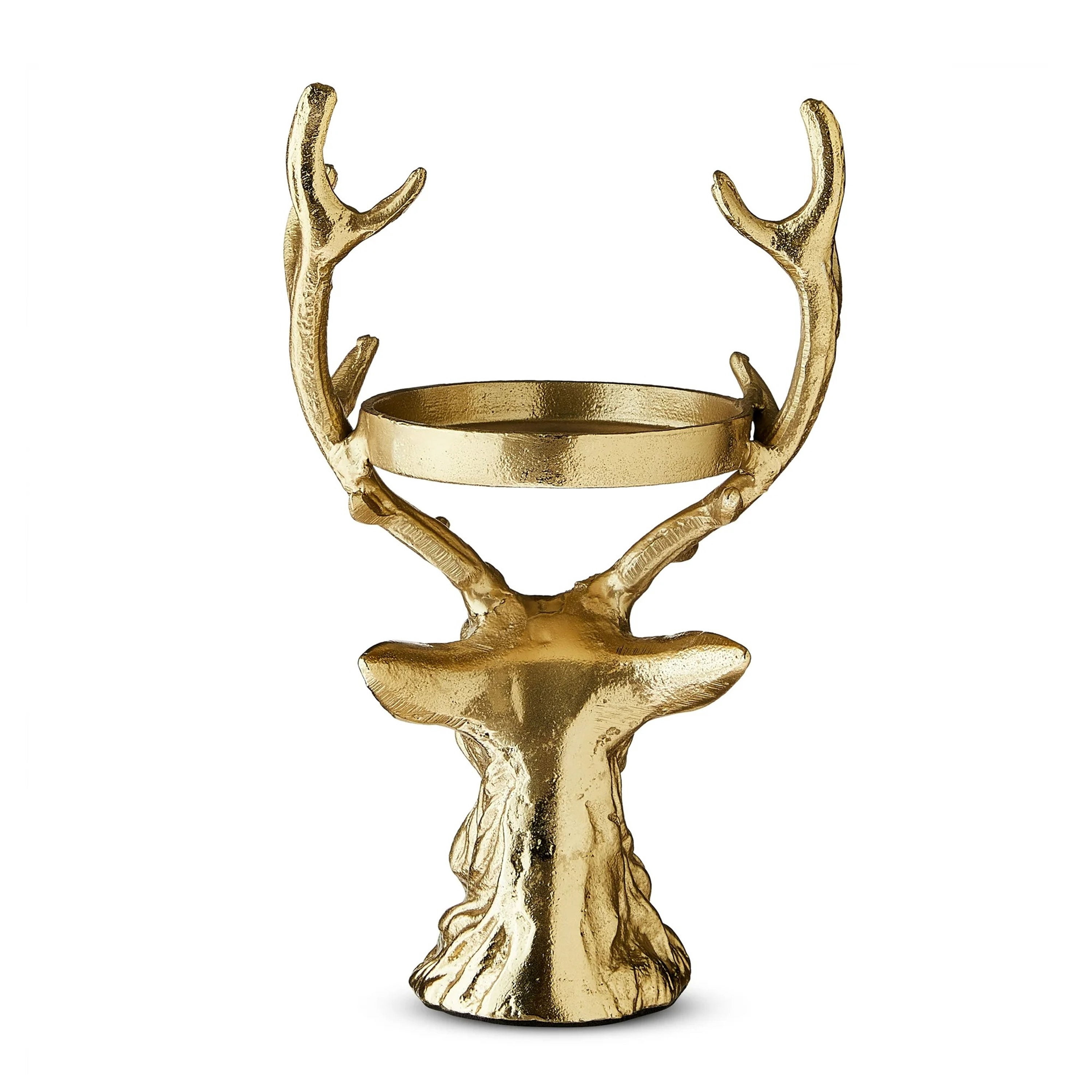 My Texas House Aluminum Casted Stag Head Candle Holder, Gold Plated Finish, 11-inch
