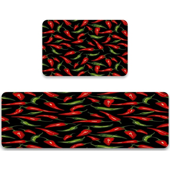 Chili Pepper Kitchen Rug Sets 2 Pieces Chili Peppers Comfort Mat Cushioned Floor Mats Washable Doormat 17.7inch X 47.2inch   17.5inch X 29.5inch
