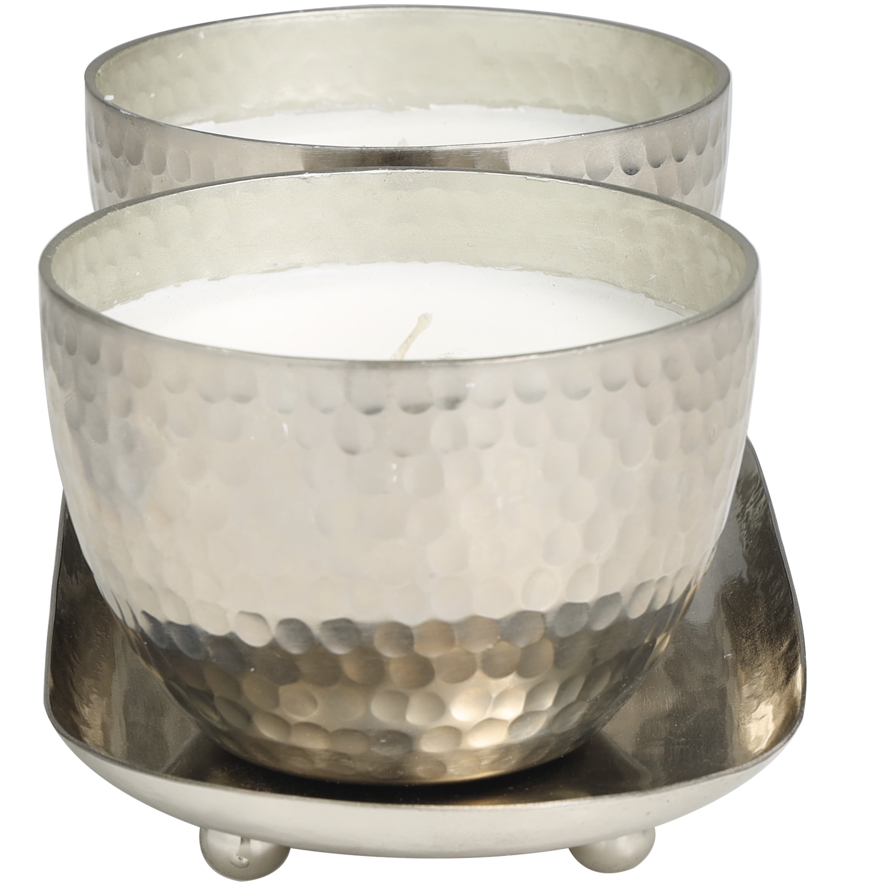 CosmoLiving by Cosmopolitan 2 Holder Silver Metal Sweet Bamboo Scented Hammered 10 oz 1 Wick Candle with White Wax, (Set of 2)
