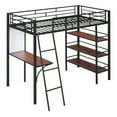 thumbnail image 3 of Kacho Loft Bed, Twin Size Loft Metal Bed with 3 Layers of Shelves and Desk, Stylish Metal Frame Bed with Whiteboard, Space Saving, Noise Free, No Box Spring Needed, Black, 3 of 12