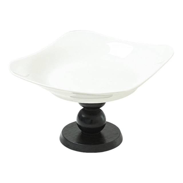 Frutero de madera de cerámica, bandeja decorativa elevada, cesta para pan, vajilla negro