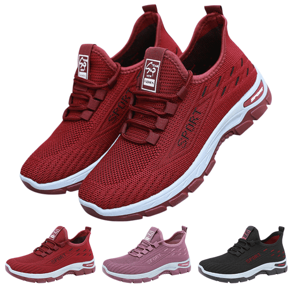 EKVAHL Orthopedic Shoes for Women with Arch Support Slip On Golf Shoes Non Slip Wide Width Mesh Stretch Breathable Knitted Sneakers Soft Running Walking Orthopedic Shoes Red