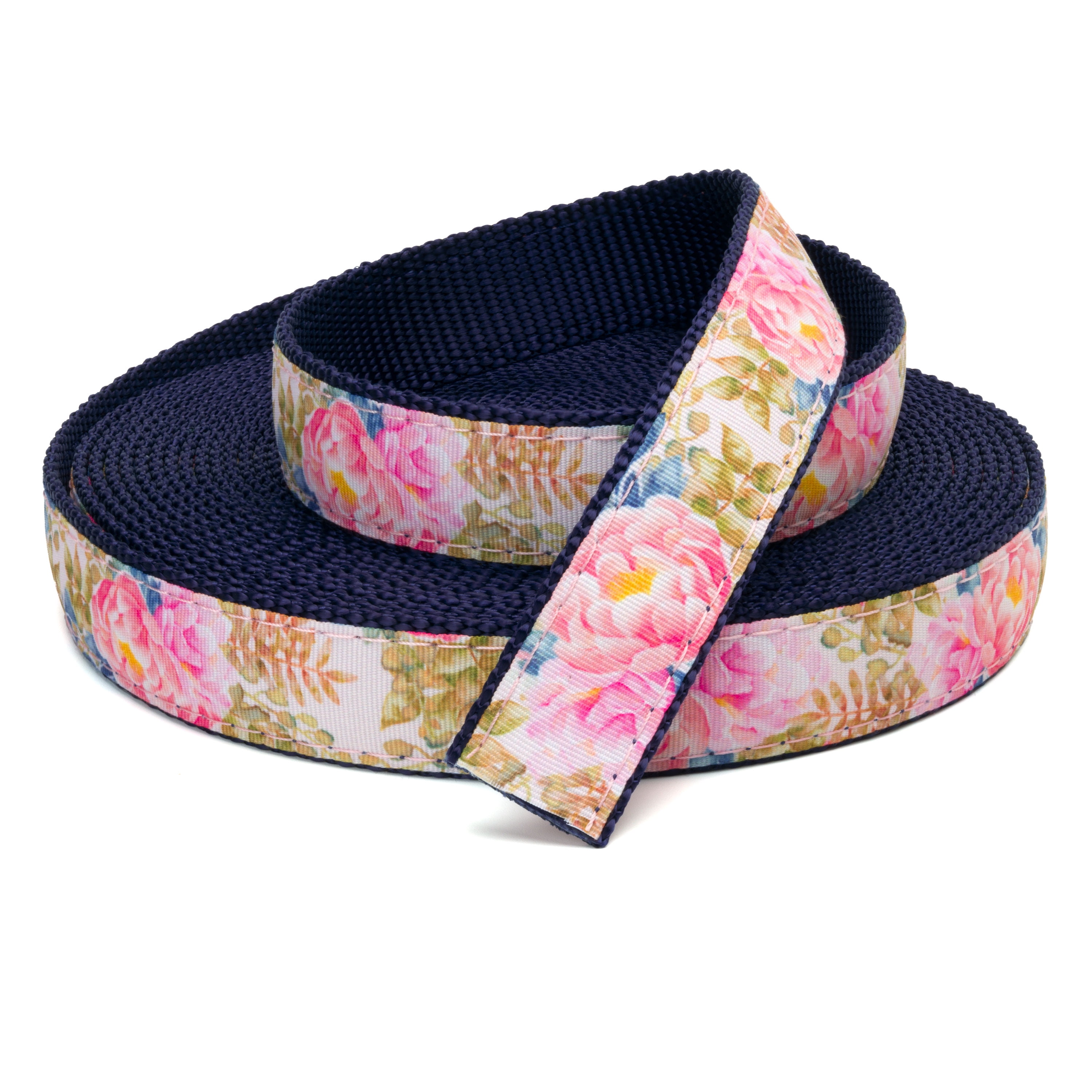 Country Brook Design® 3/4 inch Watercolor Peonies Ribbon on Navy Blue Nylon Webbing, 10 Yards