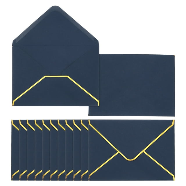 Uxcell 100 Pack A7 Envelopes, 5x7 Card V Flap Envelope Round Edge Valentine Envelopes with Gold Border for Office Wedding Card Invitations Graduation Party Gift, Dark Blue