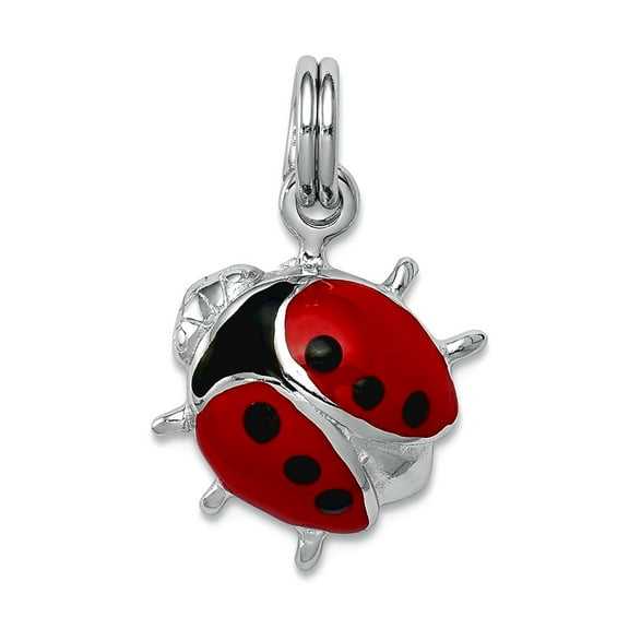 925 Sterling Silver Solid Enameled Red Ladybug Charm 12x9mm Wide Pendant Necklace for Women