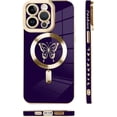thumbnail image 4 of for iPhone 14 Pro Max Case [Support for Magsafe] Butterfly Pattern Magnetic Plating Screen Protector Luxury Elegant Case Camera Protector Soft Shockproof Electroplate Corner Back Cover -Purple, 4 of 6