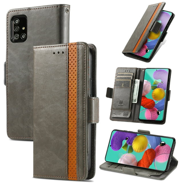Case for Samsung Galaxy A51 5G Cover Leather Wallet Folio Case Book Design Flip Magnetic Closure - Grey