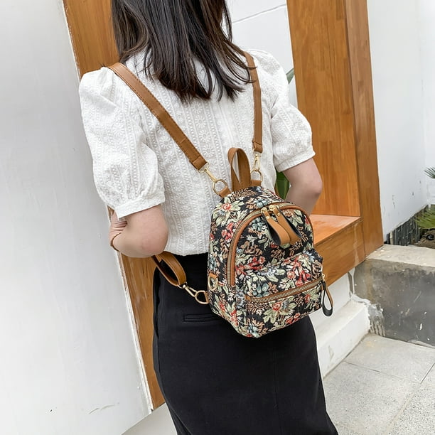 Jianama Preppy Style Women Flower Printing Canvas Backpack Small
