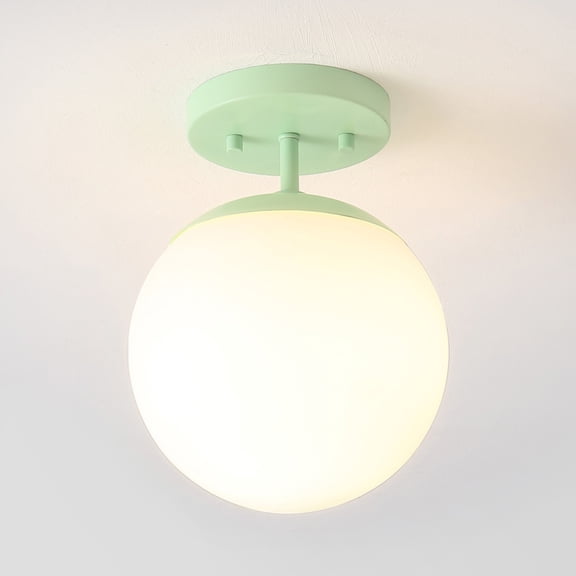 JONATHAN Y Marcel Bistro 7.75" 1-Light Bohemian Farmhouse Iron/Frosted Glass LED Semi Flush Mount, Mint Green/White, JYL7499E