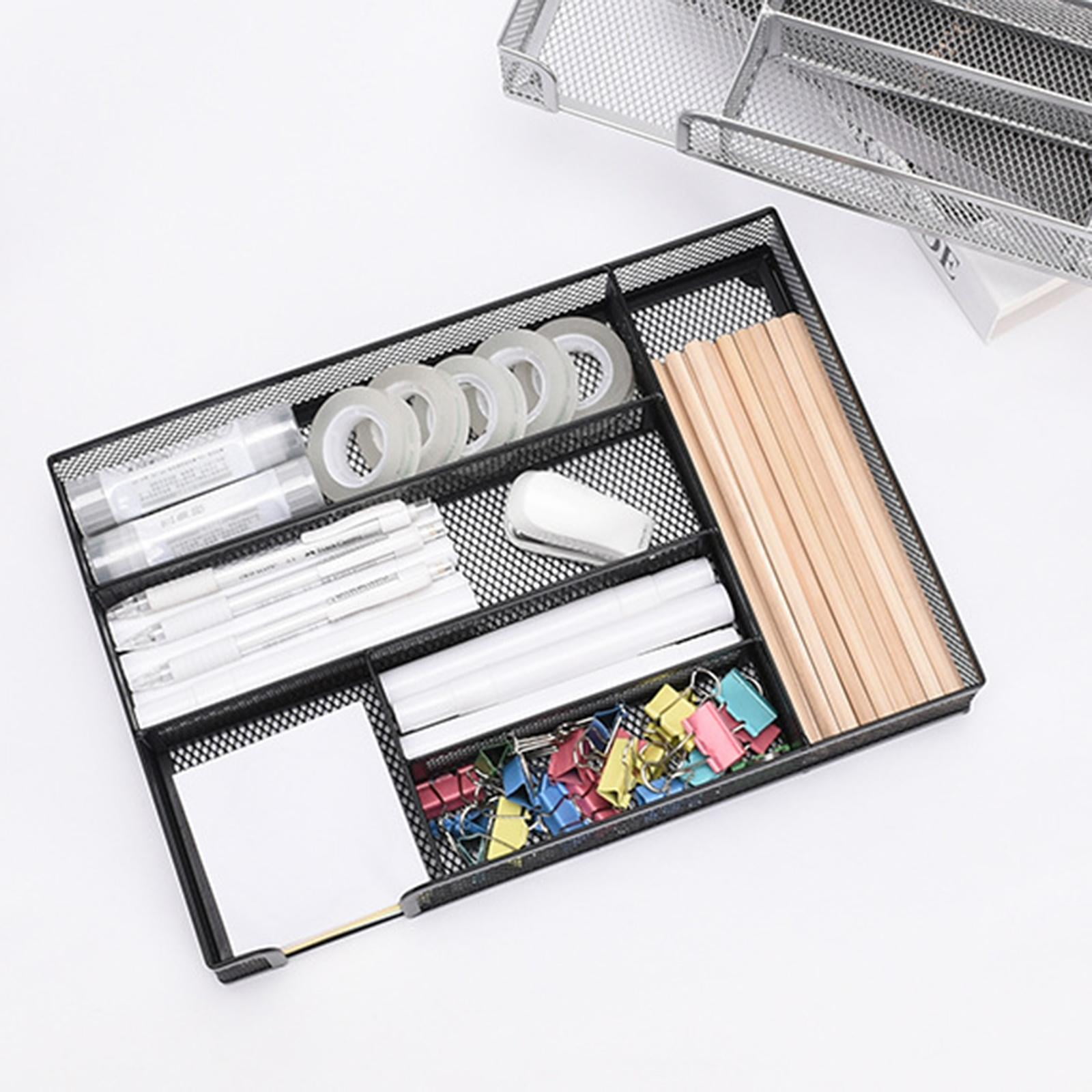 yotijay Mesh Desk Organiser Tray Non Slip Drawer Desktop Storage Stationary Supplies for black