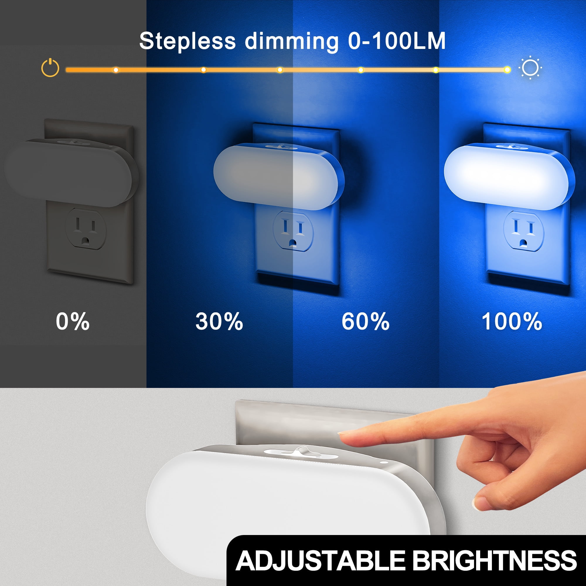 YANSUN 2-Pack 1W White Dimmable Blue Integrated LED Night Light with Dusk to Dawn Sensor, Plug-in, for Bedroom, Stairwell
