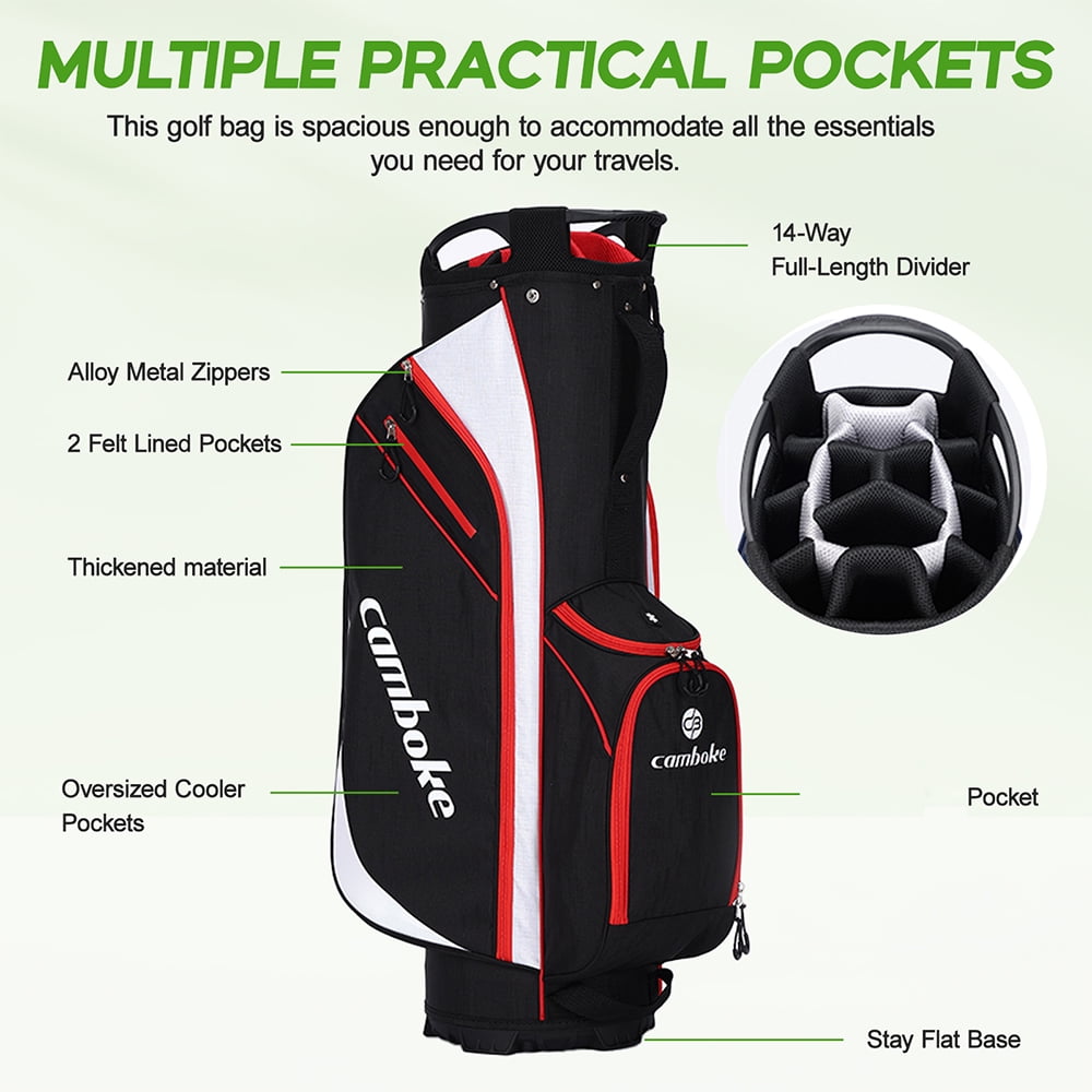 Lightweight Golf Cart Bag with 14-Way Full-Length Dividers, Cooler Pouch, Golf Bag for Men Women with Adjustable Padded Strap, Rain Hood, Golf Club Bag for Carts