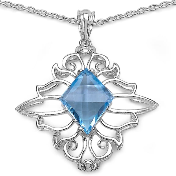Genuine Fancy Blue Topaz Pendant in Sterling Silver
