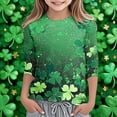 thumbnail image 5 of JIAYUE Girls T-Shirts O-Neck St. Patrick's Day Clover Print Casual Clothes With Three Quarter Sleeve Design For Kids Holiday Party And School Celebration Leisure Children Tops, 5 of 5
