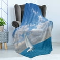 thumbnail image 4 of Ocean Soft Flannel Fleece Blanket, Modern Sail Boat on Sea Horizon Cloudy Sky Summer Sports Hobbies Photo Image, Cozy Plush for Indoor and Outdoor Use, 50" x 60", Sky Blue and White, by Ambesonne, 4 of 5