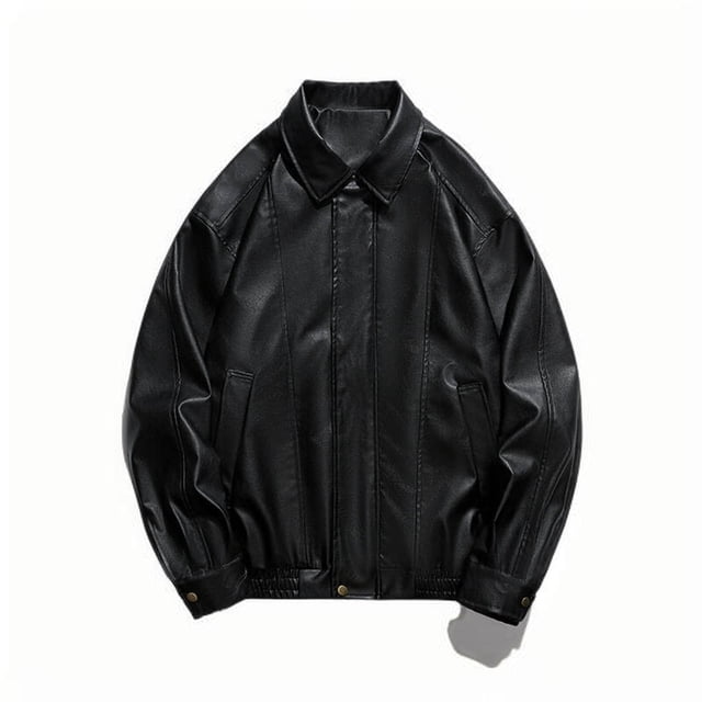 Styesk Jackets for Men Man Solid Color Pockets Zipper Lapel Leather Coat