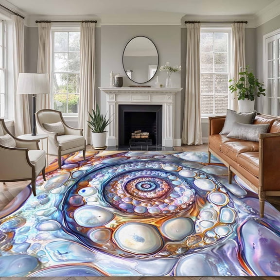 6'x9' Area Rugs, Purple Orange Indoor Outdoor Area Rug for Living Room Bedroom, Modern Abstract Art Moire Washable Bathroom Rugs Kitchen Floor Carpet Mats Home Decor Aesthetic