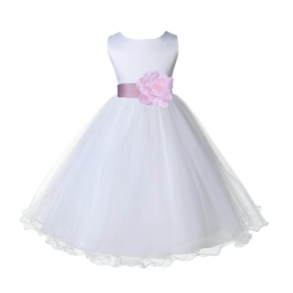 Wedding Pageant White Flower Girl Dress Tulle Rattail Edge Toddler Junior Bridesmaid Recital Easter Dress Holiday First Communion Birthday Girls Clothing Baptism Baby Pink 829S 10