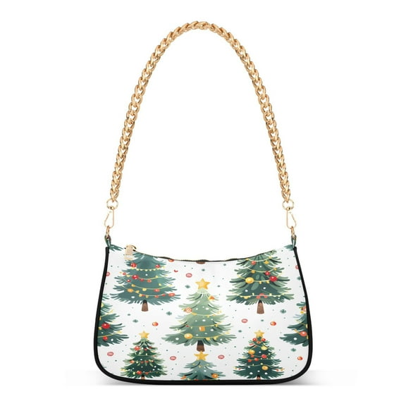 Ryvnso Christmas Tree Pattern Womens Chain Shoulder Bag Tote Handbags Clutch Hobo Purse with Zipper for Travel