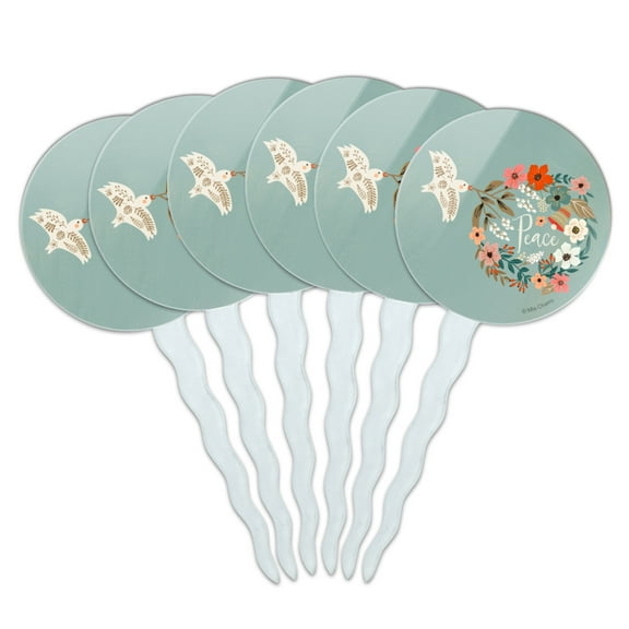 Christmas Peace Wreath Dove Bell Cupcake Picks Toppers Decoration Set of 6