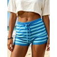thumbnail image 3 of LMLYSoH Women's Stripe Knit Lounge Shorts Slim Fit Summer Bottoms Adjustable Drawstring Elastic Waist Casual Short Pants, 3 of 8