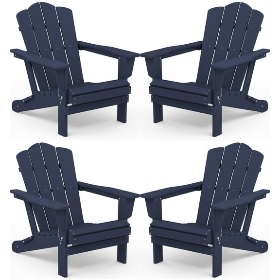 KINGYES Folding Adirondack Chair Set of 4,HDPE All-Weather Folding Adirondack Chair, Chair Companion for Patio Garden,Backyard Deck
