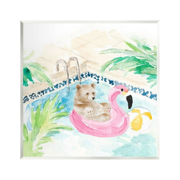 Stupell Bear Floating Summer Pool Lounging Landscape Painting Wall Plaque Unframed Art Print Wall Art