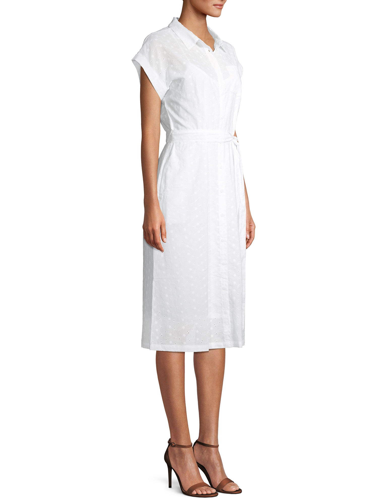 Time and Tru Women's Eyelet Belted Midi Shirt Dress - image 2 of 6
