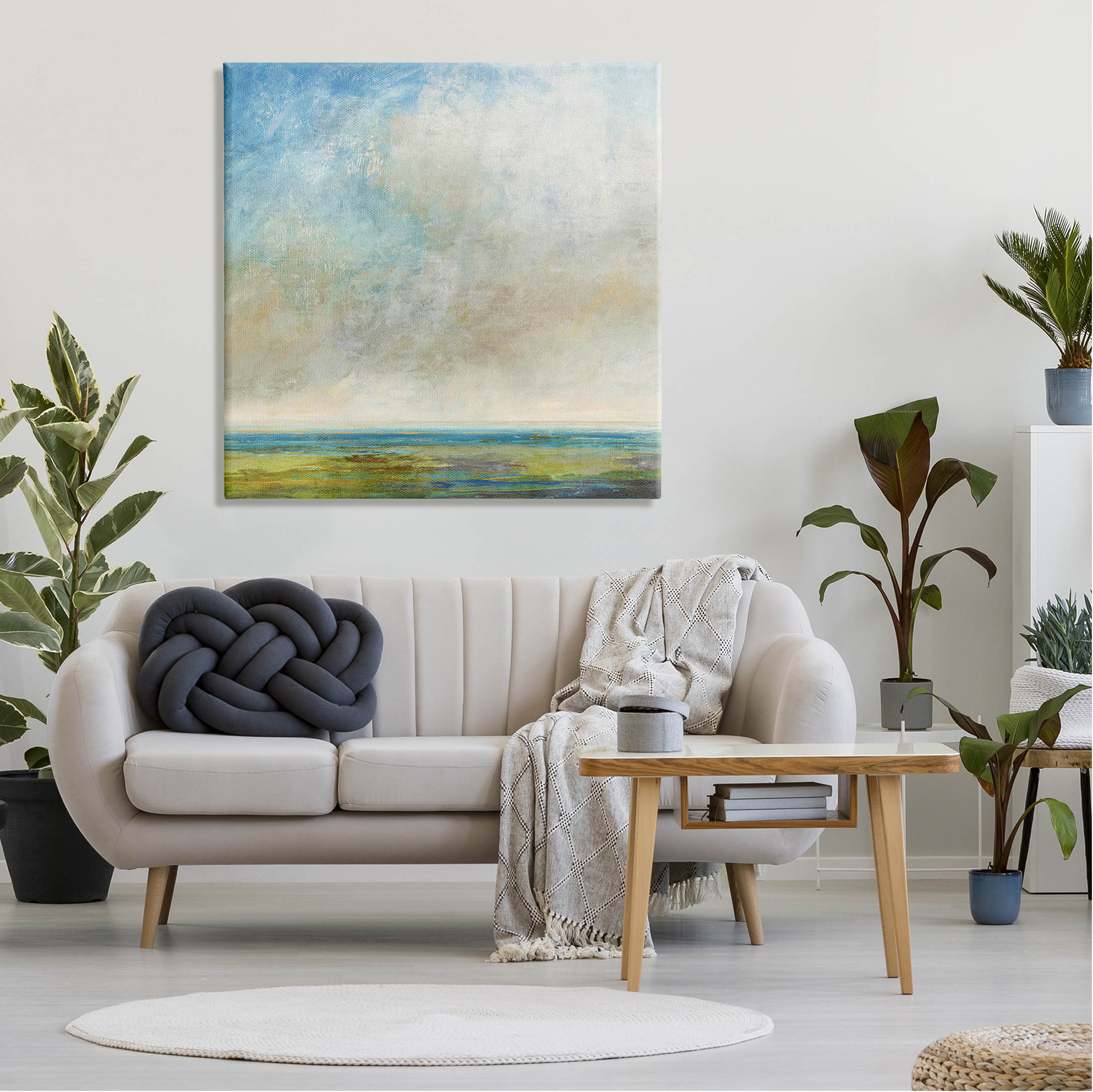 Abstract Scenery Cloudy Water View Landscape Painting Gallery Wrapped Canvas Print Wall Art