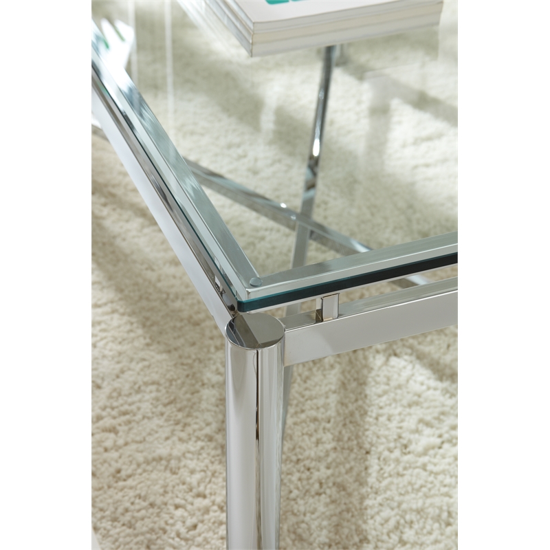 Steve Silver Co. Nova Contemporary Glass Top and Chrome Base End Table 