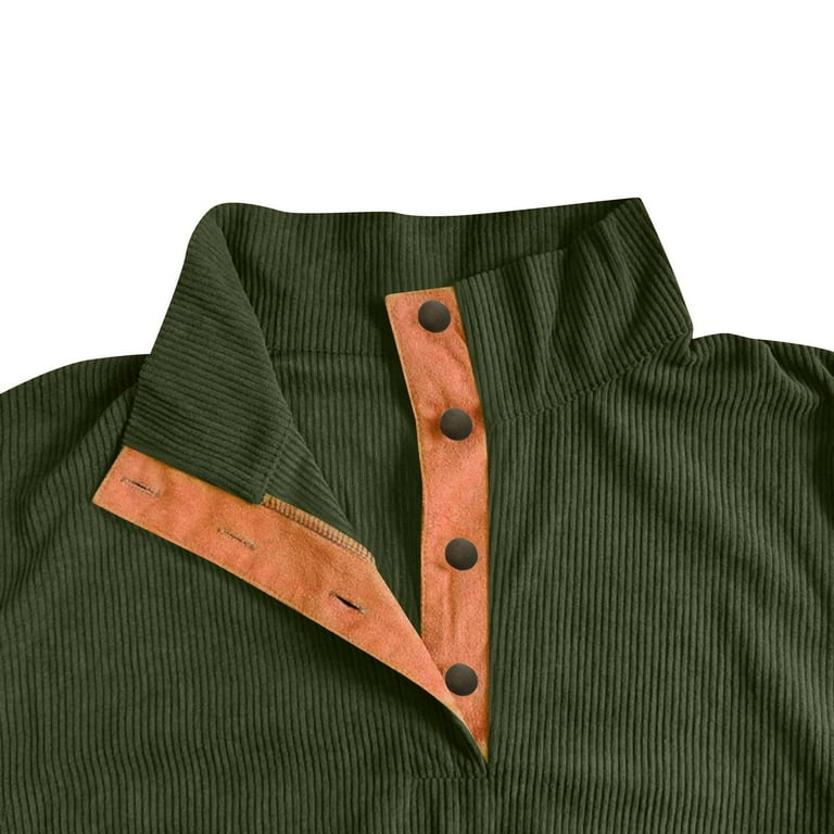 Men's Corduroy Sweatshirt Long Sleeve Casual Stand Collar Half