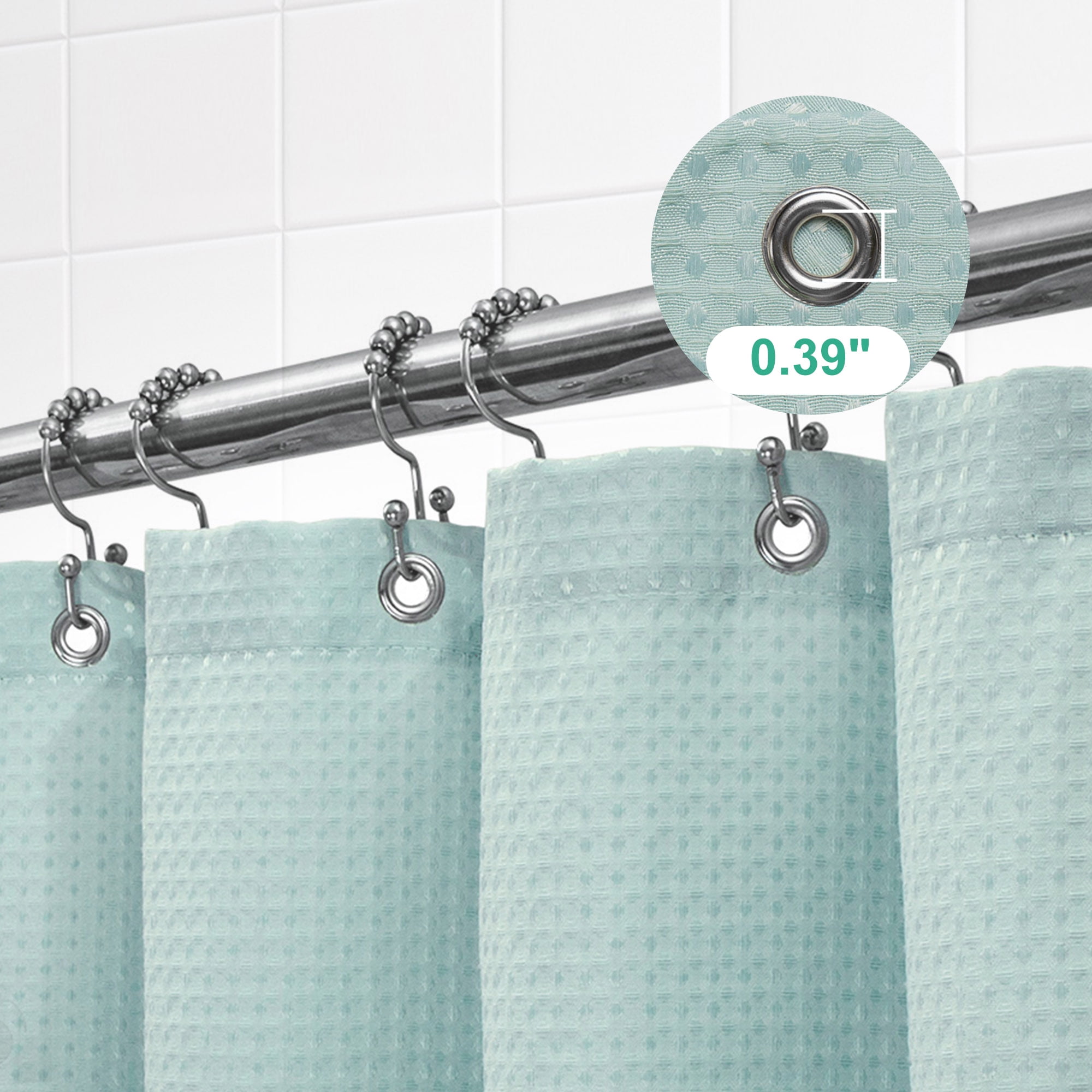 Yiannan Waffle Weave Fabric Shower Curtain ,Misty Blue,71"Wx72"L