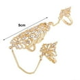 thumbnail image 4 of AYYUFE Opening Ring Rhinestone Embedded Alloy Golden Color Hollowed-out Leaf Dual Chain Ring for Dating, 4 of 7