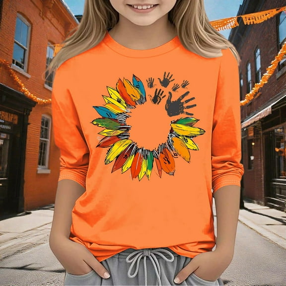 Frwgonr Girls Tshirt Orange Kids Boys Summer Fall Crewneck T-Shirts Fashion Tops Tees Size 3T-12