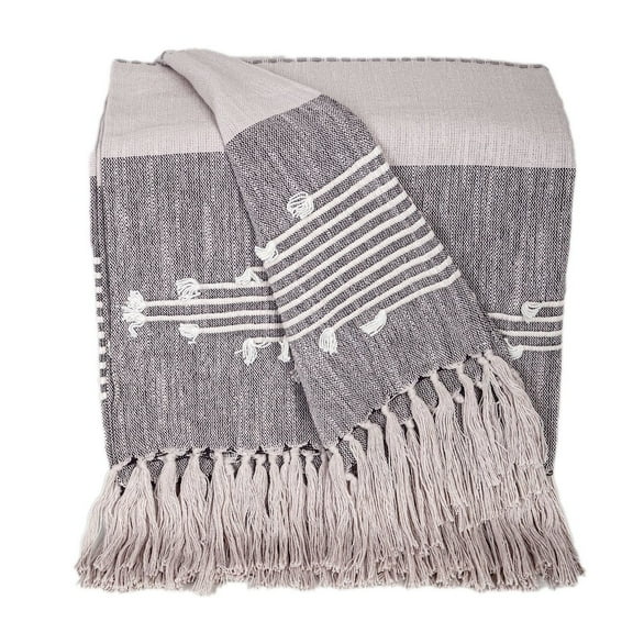 Parkland Collection Premium Grey Cotton Slub Throw With Tassels