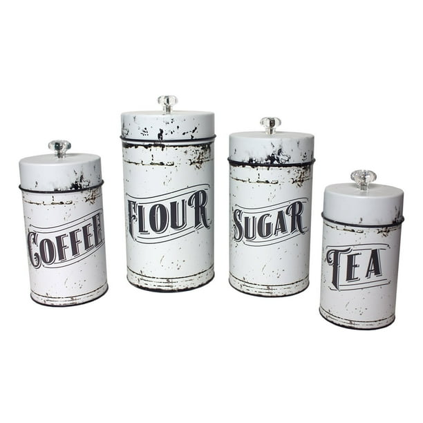 French Country Vintage Style White 4 Piece Canister Set - Walmart.com