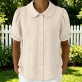 thumbnail image 6 of Women Short Sleeve Tops Elegant Loose Puff Short Sleeve Basic Summer Blouses for Women Beige L, 6 of 9