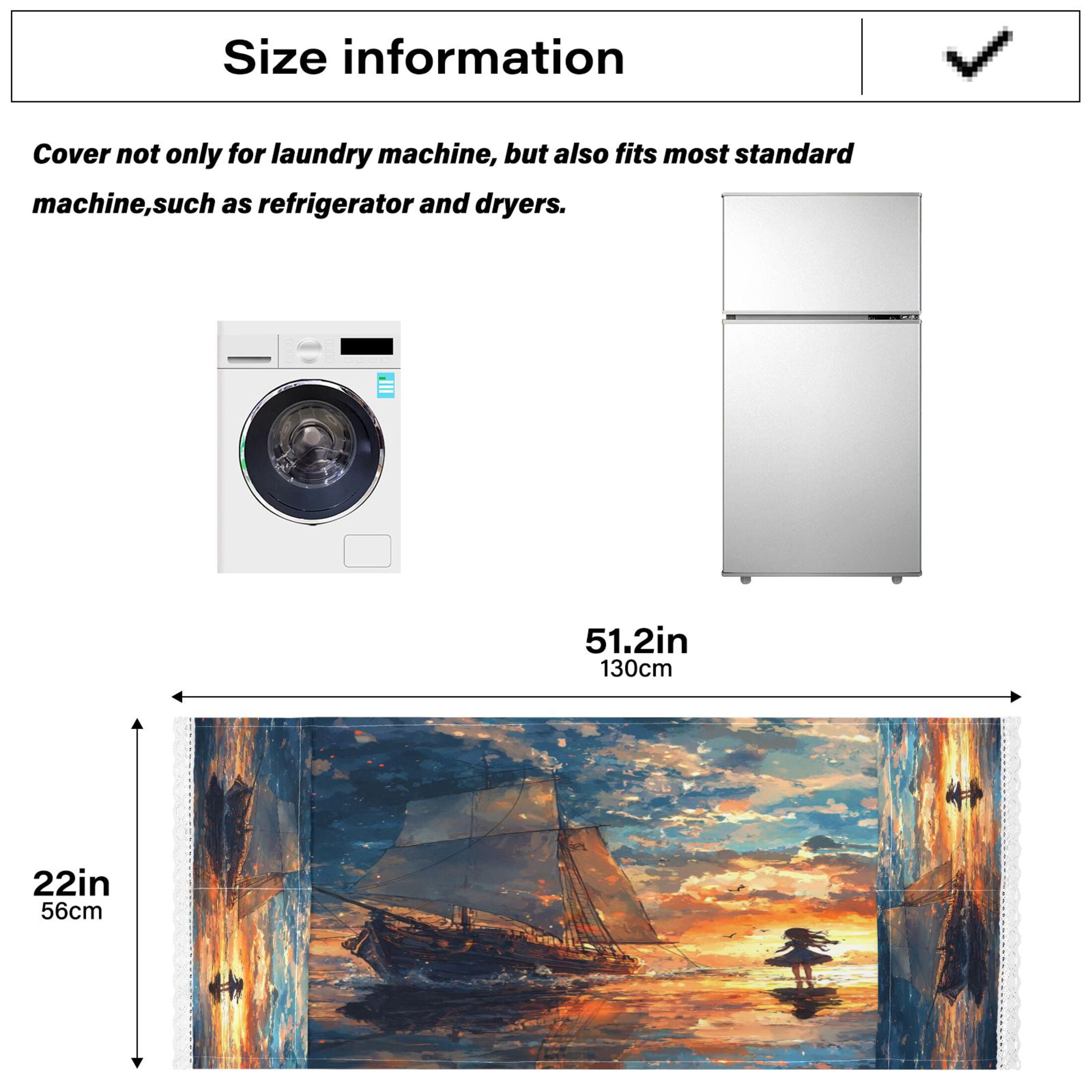 A Girl and SaiboatWasher and Dryer Covers Dust-Proof and Oil Resistant Fridge Cover with 4 Storage Pockets Washing Machine Top Cover for Laundry Kitchen Home 51.2 x 22 In