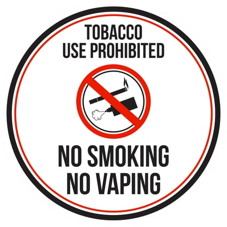 Tobacco Use Prohibited No Smoking No Vaping Red, Black and White Business Commercial Safety Warning Round Sign - 9
