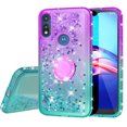 thumbnail image 2 of SOGA Rhinestone Liquid Quicksand Cover Cute Girl Phone Case Compatible for Motorola Moto E7 Case, with Embedded Ring for Magnetic Car Mounts and Lanyard - Purple/Teal, 2 of 5