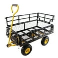 thumbnail image 3 of Gzxs Large Steel Multifunctional Garden Cart with 4 Detachable Double Side Plates, 600LBS Load 4-Wheeled Trailer can be Used in Farms, Warehouses （Black+Yellow）, 3 of 8